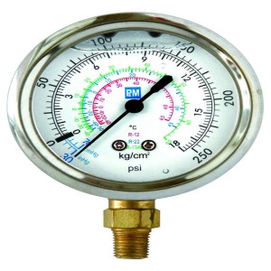 RGLBGF MANOMETRE ALÇAK BASINÇ R22/R134A/R404A GLİSERİNLİ ALTTAN ÇIKIŞLI 1/8